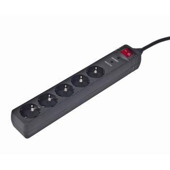 Gembird Surge protector, 5 sockets, 1.5 m, black, PN:SPG5-C-5