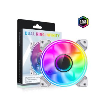 GameMax Dual-Ring-Infinity White Cooling Fan, ARGB 12cm White Fan