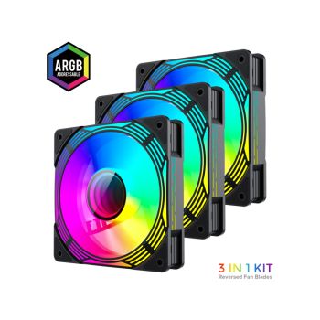 GameMax KF300R Black Cooling fan, 3x 12CM FN12A-C8I-R ARGB Fans
