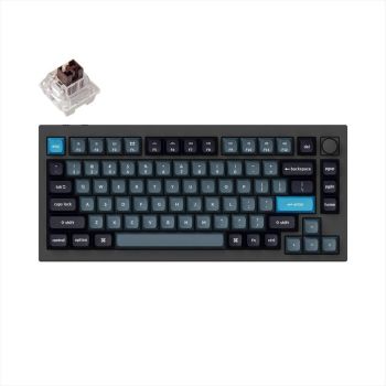 KEYBOARD MECHANICAL KEYCHRON Q1 PRO ALUMINIUM HS RGB LED 75% Keychron K Pro Brown switch,Multi-Device (Wired+Bluetooth), Black Blue,w/knob, Q1P-M3