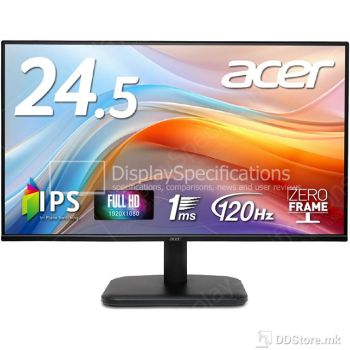MONITOR ACER EK251QGBI 24.5" LED IPS FHD (1920x1080@120Hz), ZeroFrame, 1mS VRB, 1000:1, 250nits, VGA, HDMI, Black