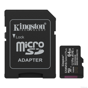 Secure Digital Micro Kingston 64GB SDXC Canvas Select Plus cl10 UHS-I U1 V10 100MB Read A1 w/Adapter