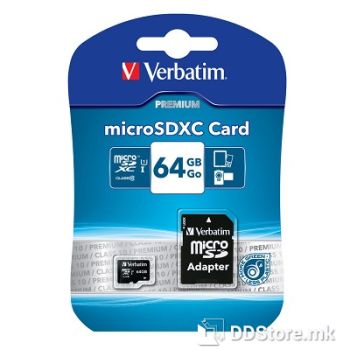 Secure Digital Micro Verbatim 64GB SDXC Ultra High Speed I Class10 w/Adapter