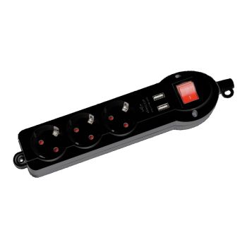 Power Box PU-2 European type 3 ways power strip 3m ( Black )