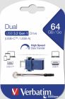 Verbatim USB Drive 64GB, 3.0 Store 'N' Go Dual Drive 3.0 / USB C
